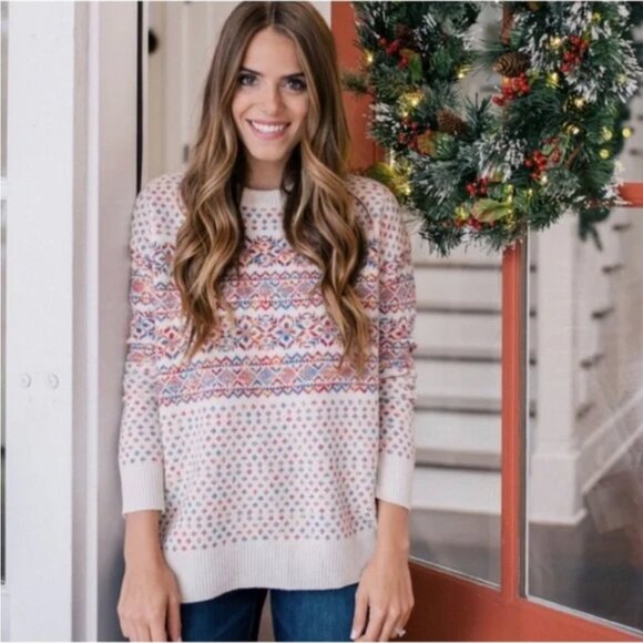 J. Crew Rainbow Fair Isle 100% Wool Crew Neck Chunky Long Sleeve Sweater S NWT - Picture 1 of 7